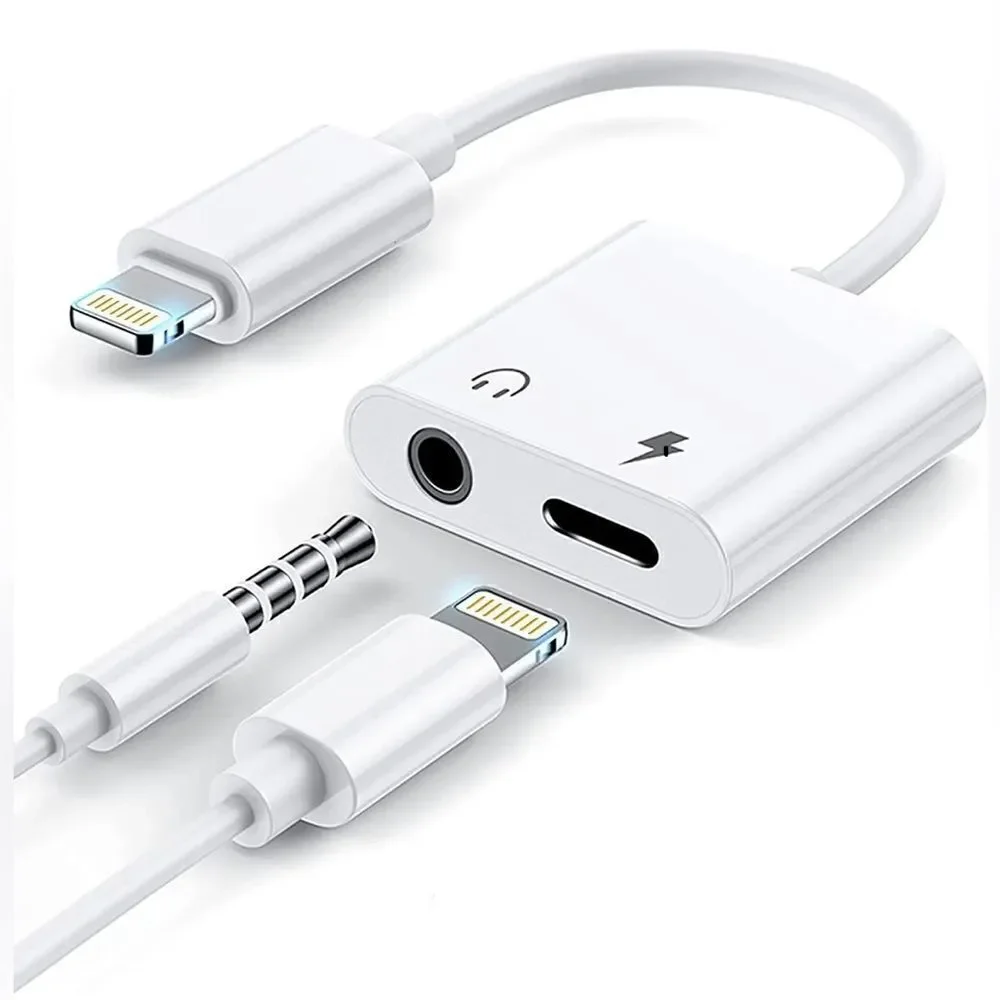 2- Pack 2 in 1 Dual Adapter, 3.5mm Headphone & Charger Splitter For iPhone User